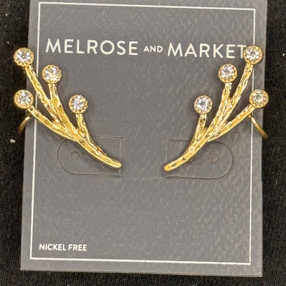 Melrose and Market Gold Ear Climber Earrings Botanical Design